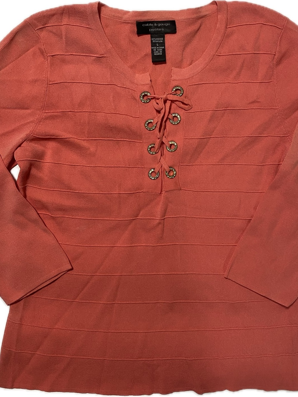 Cable & Gauge Coral Lace-Up Ribbed Knit Top